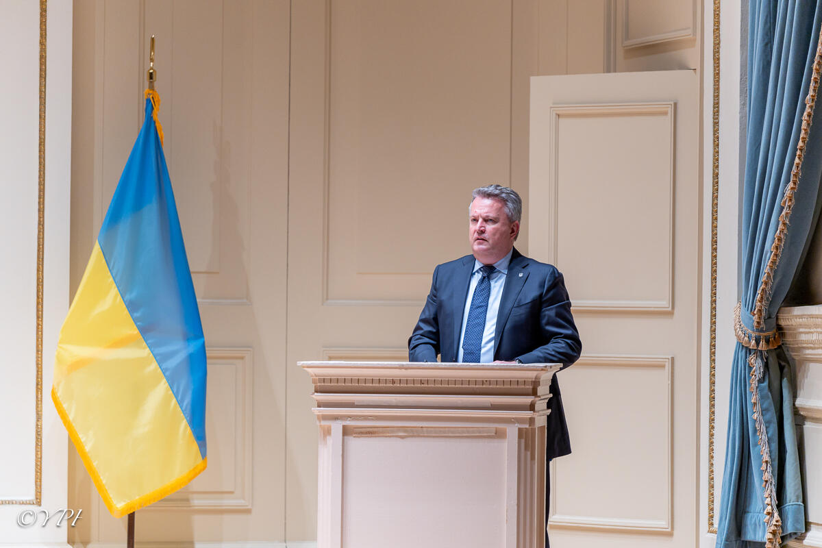 Sergiy Kyslytsya, the permanent representative of Ukraine to the UN, during his address to the audience. Sergiy Kyslytsya, the permanent representative of Ukraine to the UN, during his address to the audience.
